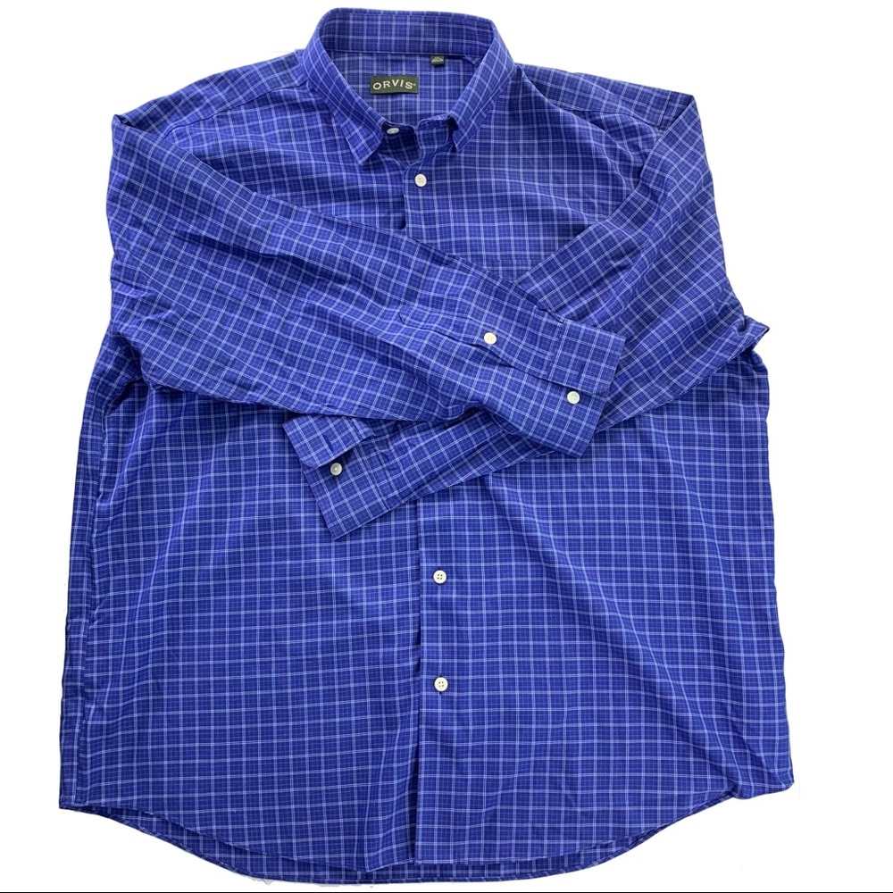 Orvis Button Down Long Sleeve Blue Checkered Shirt